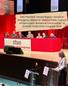SAU President Tamara Rogovic at podium at STUC 2026